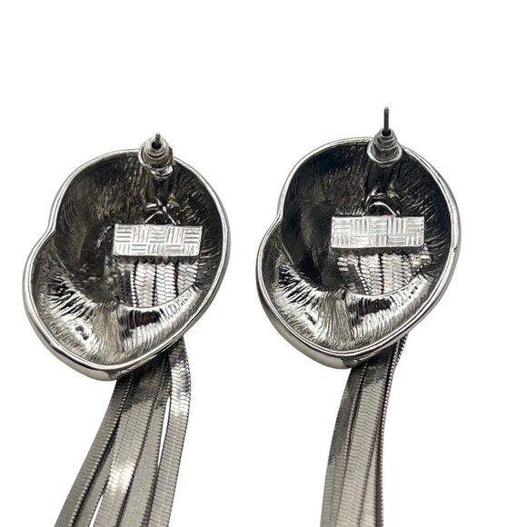 Silver Tone Necklace Earrings Set Multi Strand Snake Chain Long Tassel Runway - Picture 9 of 10